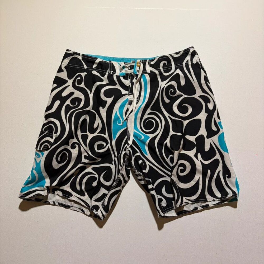 Quick Silver Black White and Blue Tribal Board Shorts